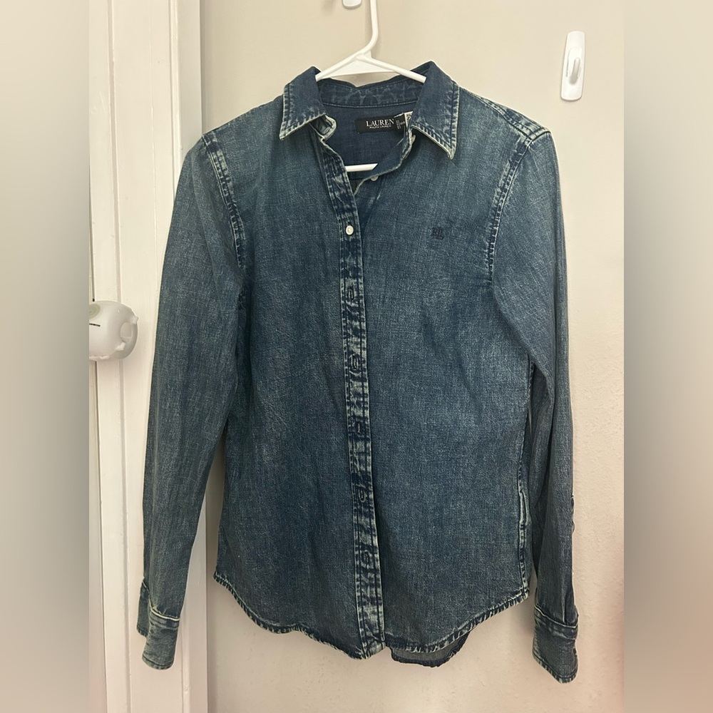 NWT Lauren Ralph Lauren Classic Fit Denim Shirt Small - Picture 4 of 6